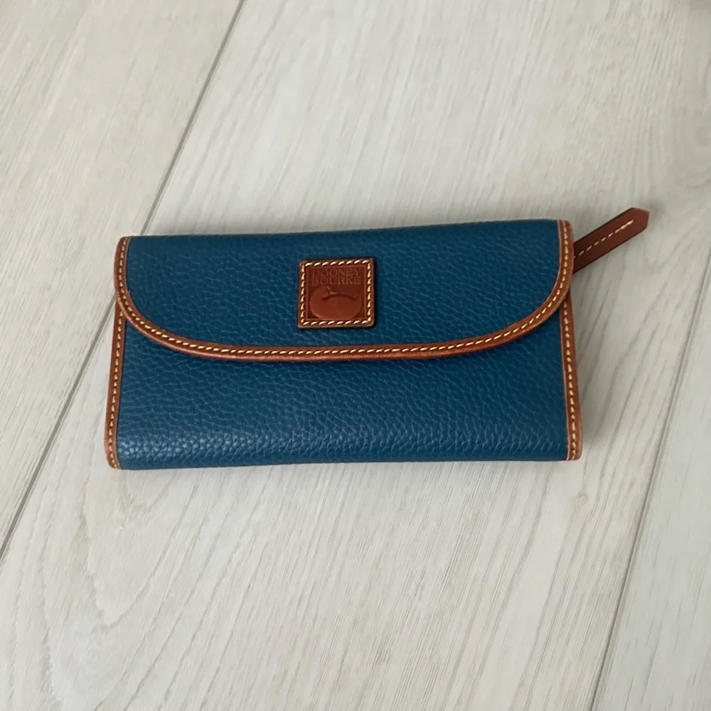 Dooney & Bourke Teal Pebble Leather Drawstring Shoulder Bag and Wallet